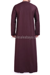 Men's Classic Plain Omani Thoube With Front Zip Burgundy