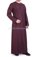 Men's Classic Plain Omani Thoube With Front Zip Burgundy