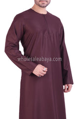 Men's Classic Plain Omani Thoube With Front Zip Burgundy