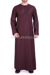 Men's Classic Plain Omani Thoube With Front Zip Burgundy