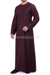 Men's Classic Plain Omani Thoube With Front Zip Burgundy