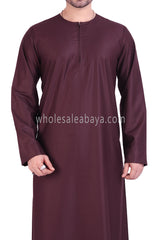 Men's Classic Plain Omani Thoube With Front Zip Burgundy