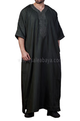 Men's Moroccan Thoube with Exquisite Embroidery Dark Green