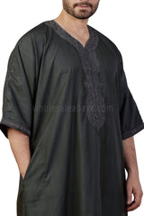 Men's Moroccan Thoube with Exquisite Embroidery Dark Green