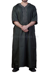 Men's Moroccan Thoube with Exquisite Embroidery Dark Green