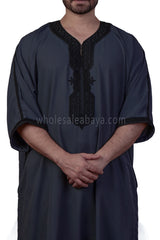 Men's Moroccan Thoube with Exquisite Embroidery Dark Grey