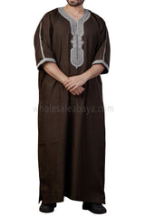 Men's Moroccan Thoube with Exquisite Embroidery Dark Brown