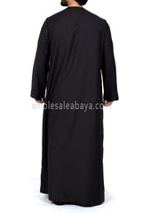 Men's Classic Plain Omani Thoube With Front Zip Black