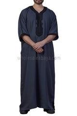 Men's Moroccan Thoube with Exquisite Embroidery Dark Grey