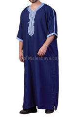 Men's Moroccan Thoube with Exquisite Embroidery Blue