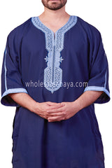 Men's Moroccan Thoube with Exquisite Embroidery Blue