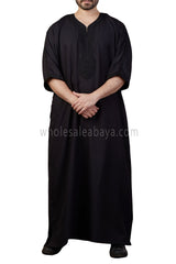 Men's Moroccan Thoube with Exquisite Embroidery Black