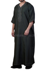 Men's Moroccan Thoube with Exquisite Embroidery Dark Green