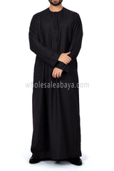 Men's Classic Plain Omani Thoube With Front Zip Black