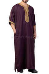 Men's Moroccan Thoube with Exquisite Embroidery Burgundy