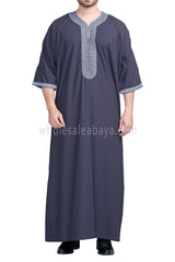 Men's Moroccan Thoube with Exquisite Embroidery Blue Grey