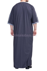 Men's Moroccan Thoube with Exquisite Embroidery Blue Grey