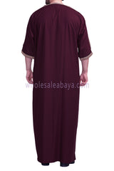 Men's Moroccan Thoube with Exquisite Embroidery Burgundy