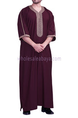 Men's Moroccan Thoube with Exquisite Embroidery Burgundy