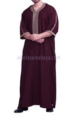 Men's Moroccan Thoube with Exquisite Embroidery Burgundy