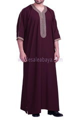 Men's Moroccan Thoube with Exquisite Embroidery Burgundy