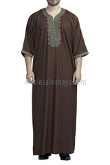 Men's Moroccan Thoube with Exquisite Embroidery Brown