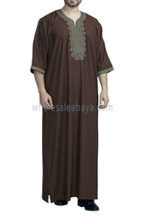 Men's Moroccan Thoube with Exquisite Embroidery Brown