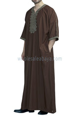 Men's Moroccan Thoube with Exquisite Embroidery Brown