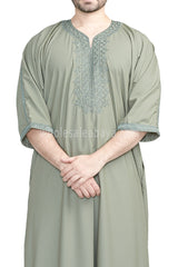 Men's Moroccan Thoube with Exquisite Embroidery Pistachio