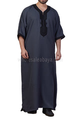 Men's Moroccan Thoube with Exquisite Embroidery Dark Grey