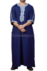 Men's Moroccan Thoube with Exquisite Embroidery Blue