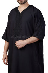 Men's Moroccan Thoube with Exquisite Embroidery Black