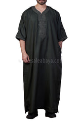 Men's Moroccan Thoube with Exquisite Embroidery Dark Green