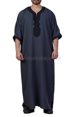 Men's Moroccan Thoube with Exquisite Embroidery Dark Grey