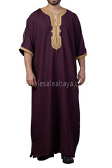 Men's Moroccan Thoube with Exquisite Embroidery Burgundy