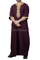 Men's Moroccan Thoube with Exquisite Embroidery Burgundy