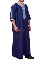 Men's Moroccan Thoube with Exquisite Embroidery Blue