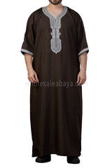 Men's Moroccan Thoube with Exquisite Embroidery Dark Brown