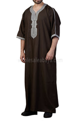 Men's Moroccan Thoube with Exquisite Embroidery Dark Brown