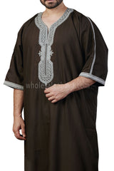 Men's Moroccan Thoube with Exquisite Embroidery Dark Brown