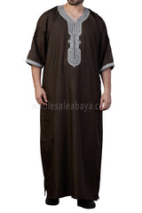 Men's Moroccan Thoube with Exquisite Embroidery Dark Brown