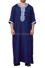 Men's Moroccan Thoube with Exquisite Embroidery Blue