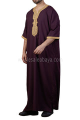 Men's Moroccan Thoube with Exquisite Embroidery Burgundy