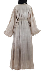 Women's Organza Abaya With Baloon Sleeves Beige