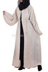 Women's Organza Abaya With Baloon Sleeves Beige