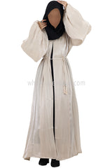 Women's Organza Abaya With Baloon Sleeves Beige