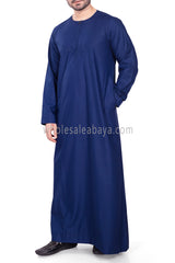 Men's Classic Plain Omani Thoube With Front Zip Navy Blue