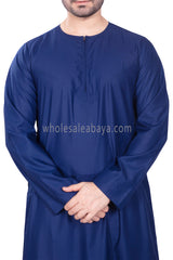 Men's Classic Plain Omani Thoube With Front Zip Navy Blue