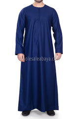 Men's Classic Plain Omani Thoube With Front Zip Navy Blue