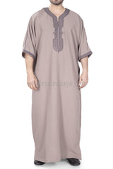 Men's Moroccan Thoube with Exquisite Embroidery Beige